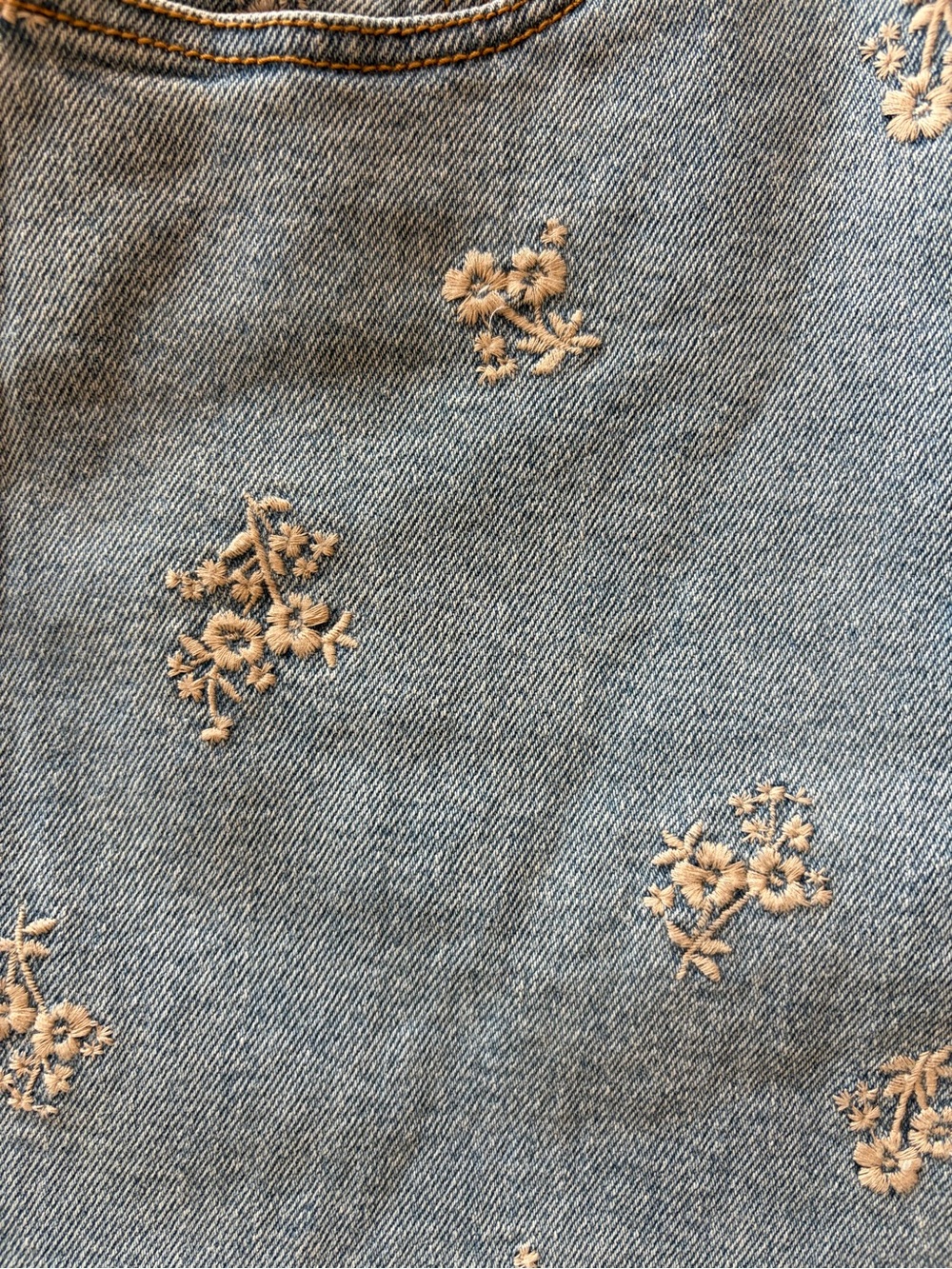 Floral Embroidered Denim Mini Skirt | Light Wash | Size Small - Picture 2 of 6